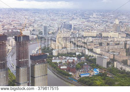Aerial View Of Center Of Moscow From Observation Deck  Federation Tower In International Business Ce
