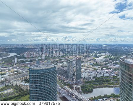 Aerial View Of Center Of Moscow From Observation Deck  Federation Tower In International Business Ce