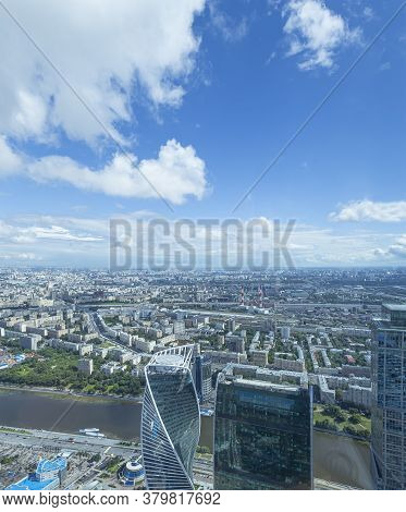 Aerial View Of Center Of Moscow From Observation Deck  Federation Tower In International Business Ce
