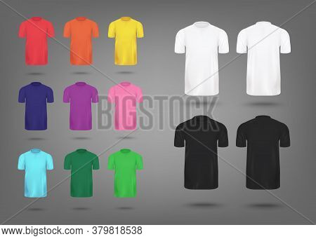 Colorful Realistic T-shirt Mockup Set - Mens Fashion Apparel Template