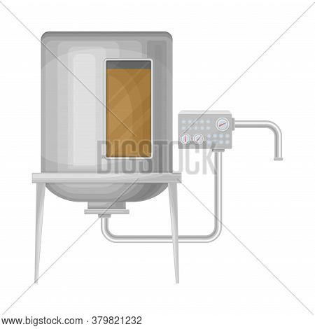 Metal Tank With Oranges As Extraction Stage For Juice Production Vector Illustration