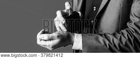 Male Fragrance And Perfumery, Cosmetics. Man Perfume, Fragrance. Perfume Or Cologne Bottle. Masculin