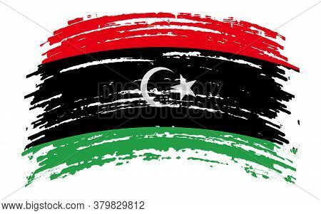 Libyan Flag In Grunge Brush Stroke, Vector