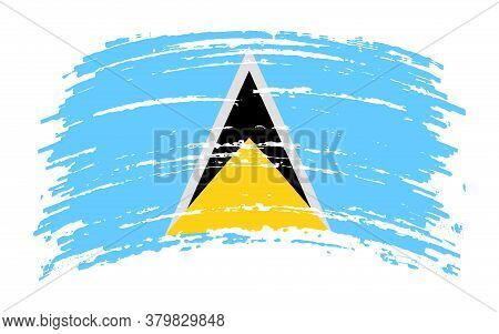 Saint Lucia Flag In Grunge Brush Stroke, Vector