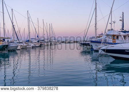 Cagnes-sur-mer, France 22.07.2020. Yacht Club Early In The Morning. Mediterranean Coast. Hight Quali