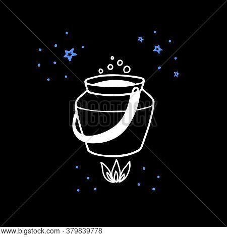Halloween Doodle Caldron With Potion And Poison. Spooky And Fun Hand Drawn Icon Elements For Hallowe