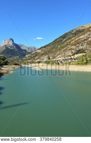 Bubal Dam And Hoz De Jaca Village, Huesca Province, Aragon, Spain