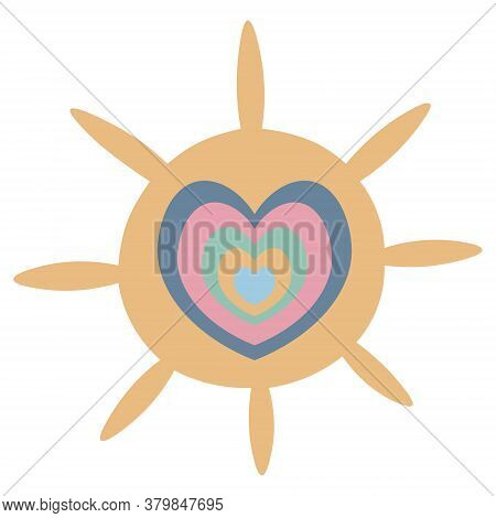 Heart And Sun. Rainbow Print. Boho Style. Vector Illustration. Ethnic Motives. Isolated White Backgr