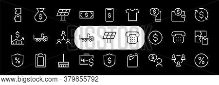 Set Of Business Vector Line Icons. It Contains User Symbols, Dollar Pictograms, Gears, Briefcase, Pu