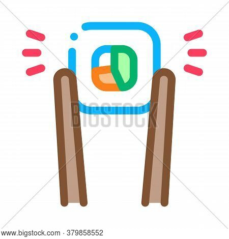 Sushi Roll Holding Sticks Icon Vector. Sushi Roll Holding Sticks Sign. Color Symbol Illustration