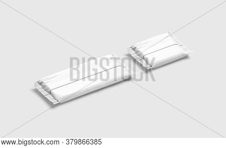 Blank White Big And Square Chocolate Bar Foil Wrap Mockup, Back Side, 3d Rendering. Empty Sweet Choc