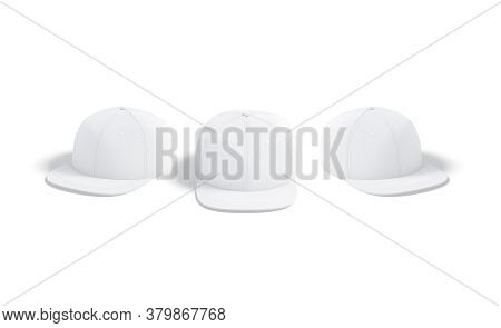 Blank White Jeans Snapback Mockup, Front And Side View, 3d Rendering. Empty Accessory Head Clothing 