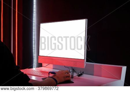 Online Or E-learning Study On Computer Pc Screen, Using Mouse For Learning At Home, Remote Of Learni
