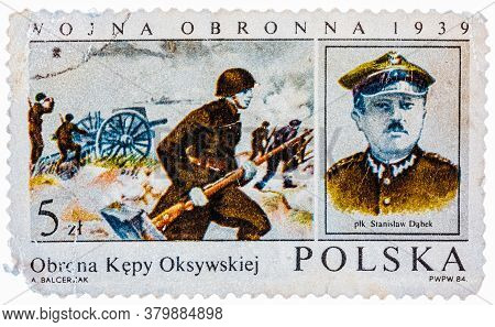 Poland -circa 1984: Stamp Printed In Poland Shows Portrait Stanislaw Dabek Colonel Of The Infantry O