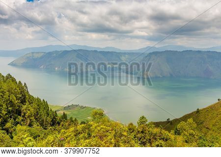 View Into The Crater Of The Largest Volcanic Crater Lake In The World, Lake Toba, From Samosir Islan