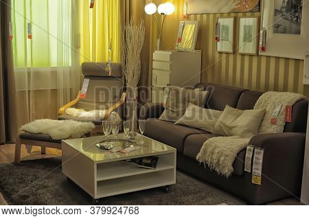 Russia, Sankt-petersburg - 26.12.2013: Interior Of Large Ikea Store With A Wide Range Of Products In
