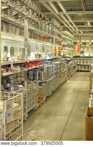 Russia, Sankt-petersburg - 26.12.2013: Interior Of Large Ikea Store With A Wide Range Of Products In