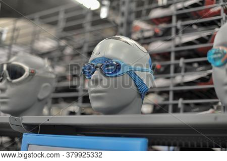 Russia, St. Petersburg 11,01,2014 Swimming Glasses In A Sports Shop