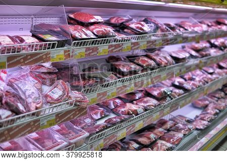 Russia, St. Petersburg 25,01,20144 Fresh Minced Meat And Meat In The Supermarket