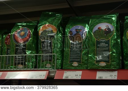Finland, Imatra 23,12,2016 Packaging Of Tea On The Shelf In The Supermarket