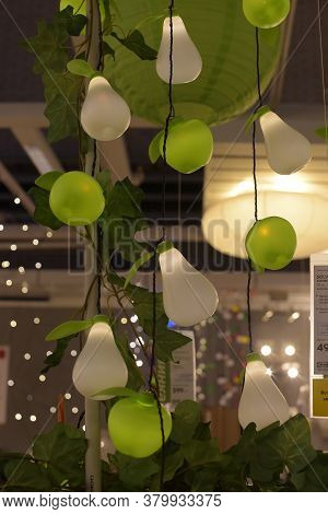 Various Lighting Fixtures, Lamps And Nightlights In The Ikea Store