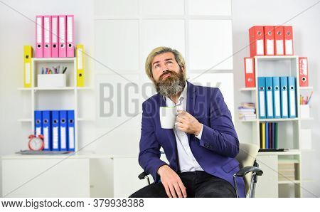 Enjoyment. Tea Time. You Have To Trust Your Instincts. Relax And Keep Calm. Businessman Drink Coffee