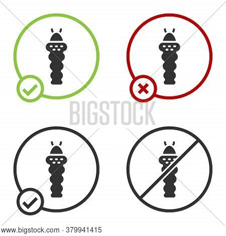 Black Larva Insect Icon Isolated On White Background. Circle Button. Vector