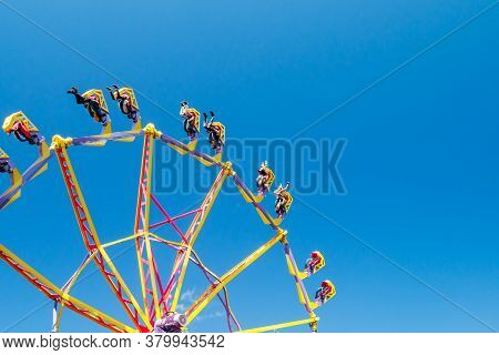 Kouvola, Finland - 14 July 2020: Extreme Ride Endeavour In Motion In Amusement Park Tykkimaki