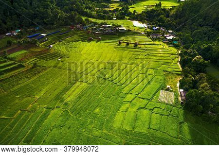 Aerial View Of Rice Terrace In Chiang Mai Northern Of Thailand