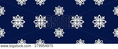 Uzbek Ikat Silk Fabric Pattern, Motif Ethnic Indigo Blue And White Colors. Tite Repit Pattern
