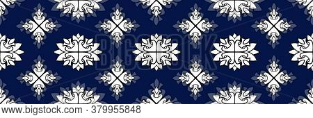 Uzbek Ikat Silk Fabric Pattern, Motif Ethnic Indigo Blue And White Colors. Tite Repit Pattern
