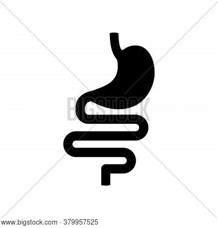 Stomach Black Silhouette Vector Icon. Internal Human Organ Outline Illustration Isolated On White Ba