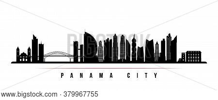 Panama City Skyline Horizontal Banner. Black And White Silhouette Of Panama City, Panama. Vector Tem