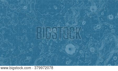 Vector Abstract Moon Relief Map. Generated Conceptual Lunar Elevation Map. Isolines Of Landscape Sur