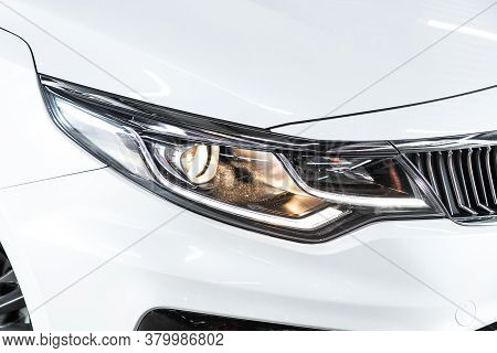 Novosibirsk/ Russia - August 01  2020: Kia Optima, Detail Light Close Up Of On New Car. Exterior Det