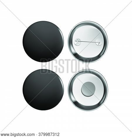 Universal Mockup Of Black Badge. Vector Realistic Illustration On White Background, Ready And Simple