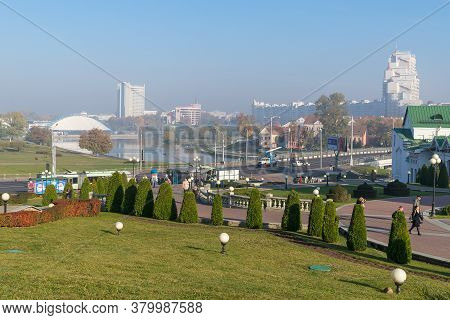 Minsk, Belarus - October 14, 2018: View To The Nemiga District And The Svislach River From The Histo