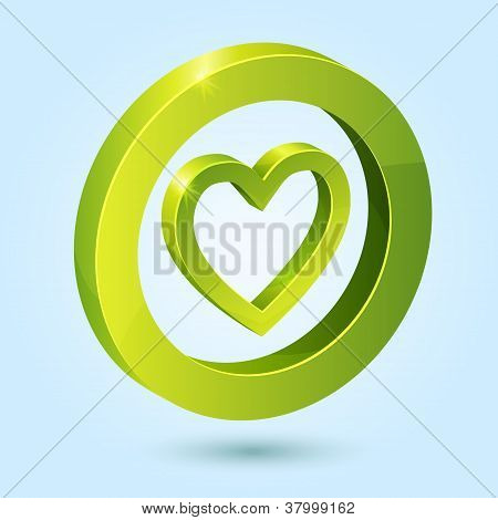 Symbole coeur vert isolé sur fond bleu