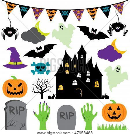 怖いとかわいい要素を持つベクトル ハロウィーン セット
