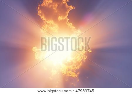 Sky With Cumulus Clouds And A Bright Sun