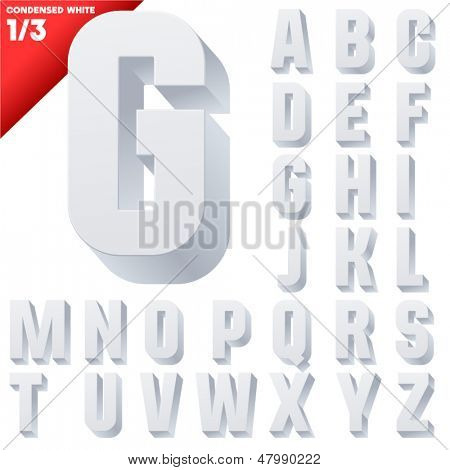 Háromdimenziós sűrített ábécé. Vektoros illusztráció 3d betűtípus-karaktereit. Világos szín stílus. 
