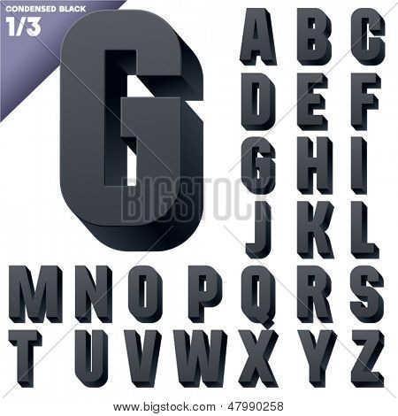 Háromdimenziós sűrített ábécé. Vektoros illusztráció 3d betűtípus-karaktereit. Világos szín stílus. 