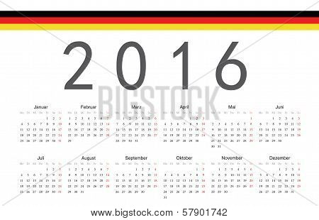 German 2016 Year Vector Calendar