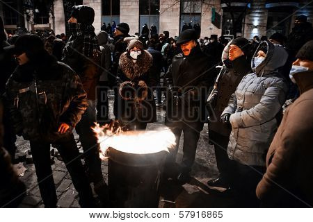 Kiev, Ukraine - January 20, 2014: Mass Anti-government Protests In The Center Of The Ukrainian Capit
