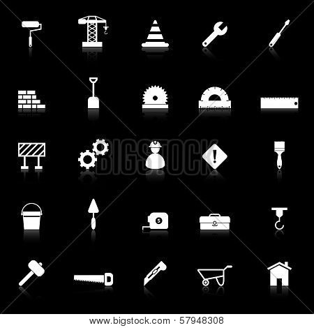 Construction Icons With Reflect On Black Background