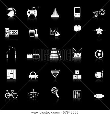 Toy Icons With Reflect On Black Background