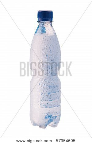 Misted plastic bottle of water