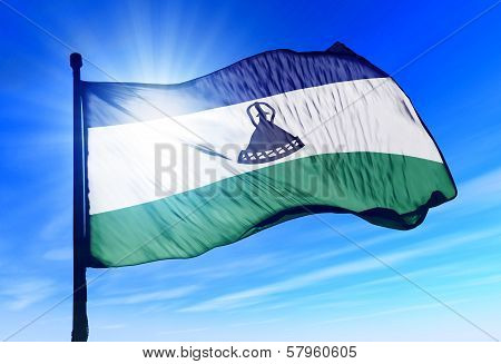 Lesotho flag waving on the wind