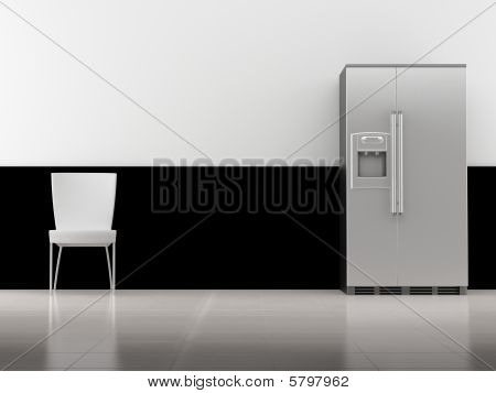 Stuhl und Kühlschrank