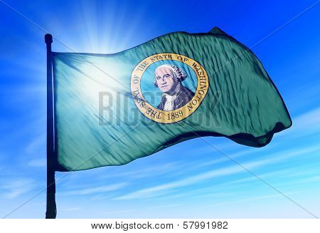 Washington (USA) flag waving on the wind